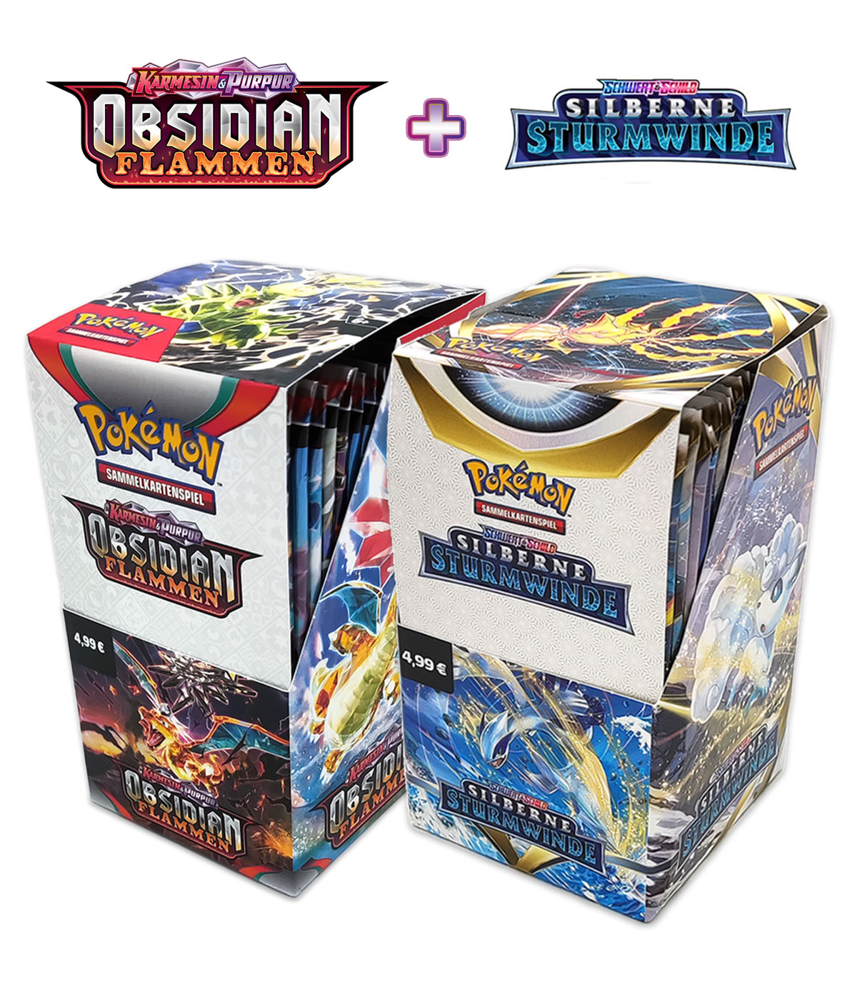 Pokémon 2er Mix-Bundle "Obsidianflammen + Silberne Sturmwinde" - 2 Displays mit je 18 Boosterpacks