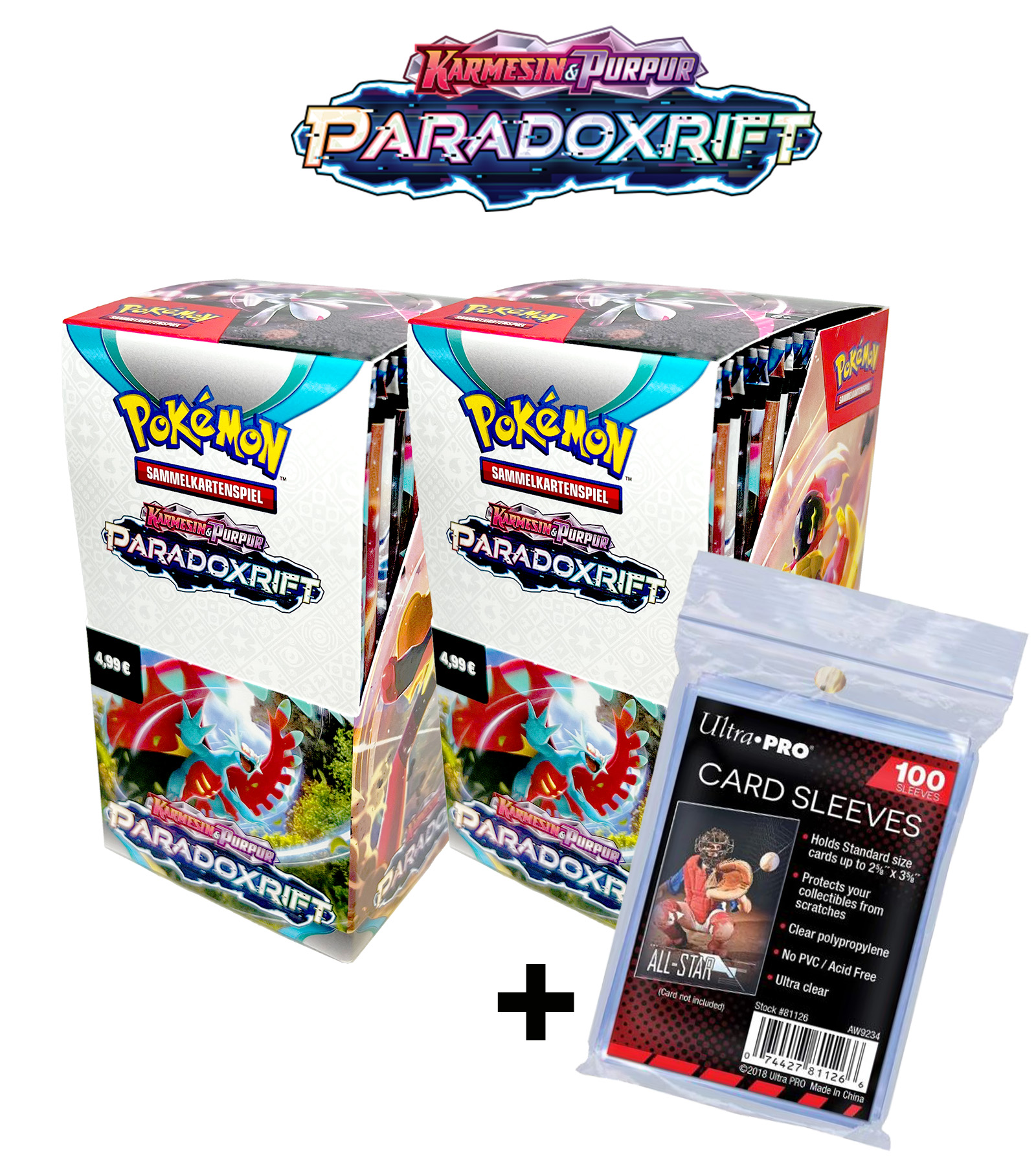 Pokémon Double Bundle "Paradoxrift" - 2 Displays mit je 18 Boosterpacks  + Ultra Pro Soft Sleeves (100er Packung)