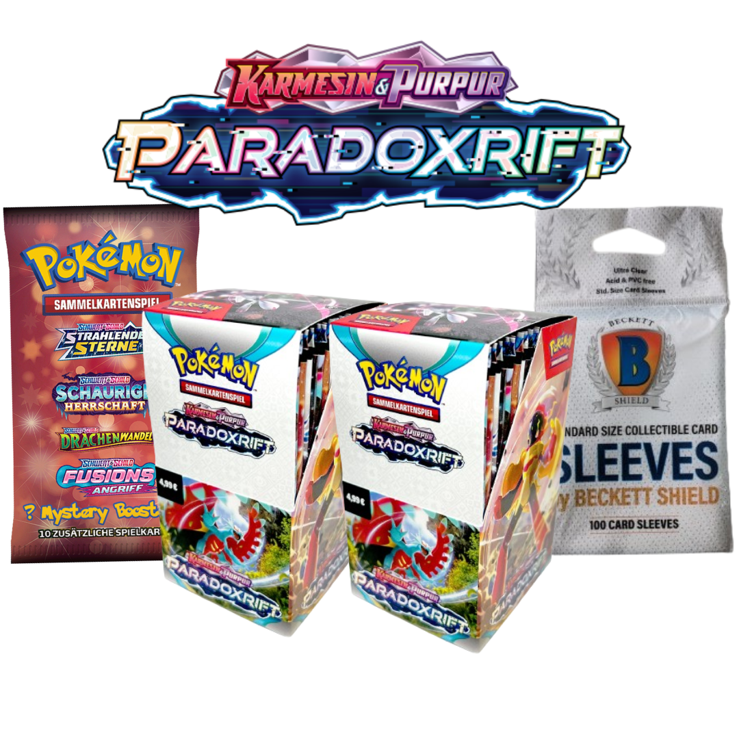 Pokémon Bundle "Paradoxrift" - 2 Displays mit Beckett Sleeves und Mystery Booster